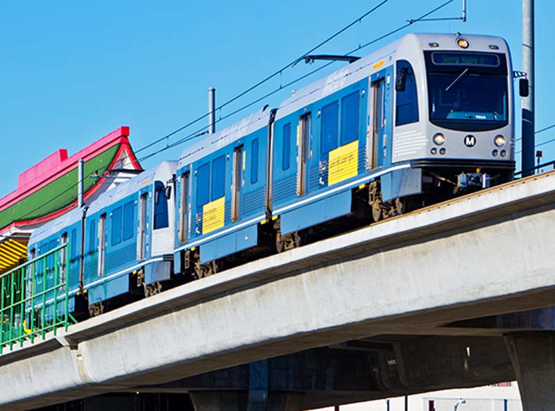 metro-train-02a Metro train traveling on an overpass